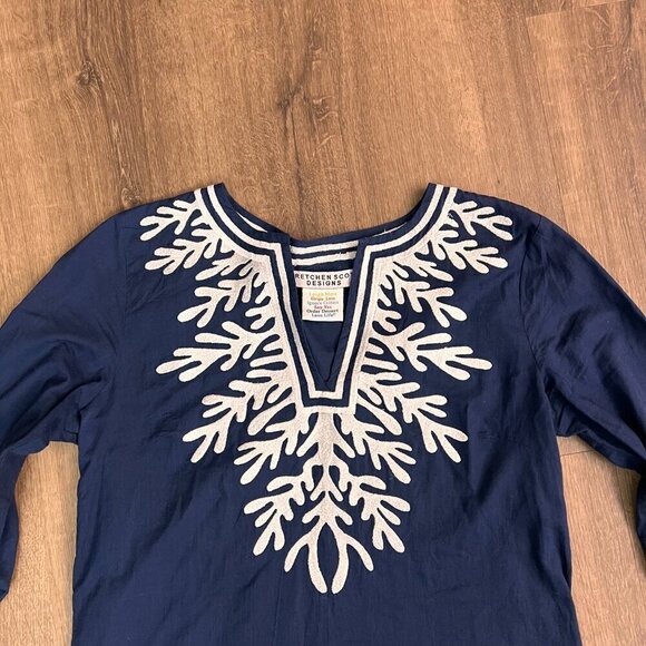 Gretchen Scott Cotton Embroidered Tunic - The Reef Navy Sz XS - Picture 3 of 10